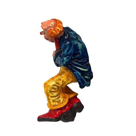 vtg70'sMexican Folk Art Paper Mache Clown Artist Signed Alvarez B-22 10''x 7.5'' - Picture 5 of 9